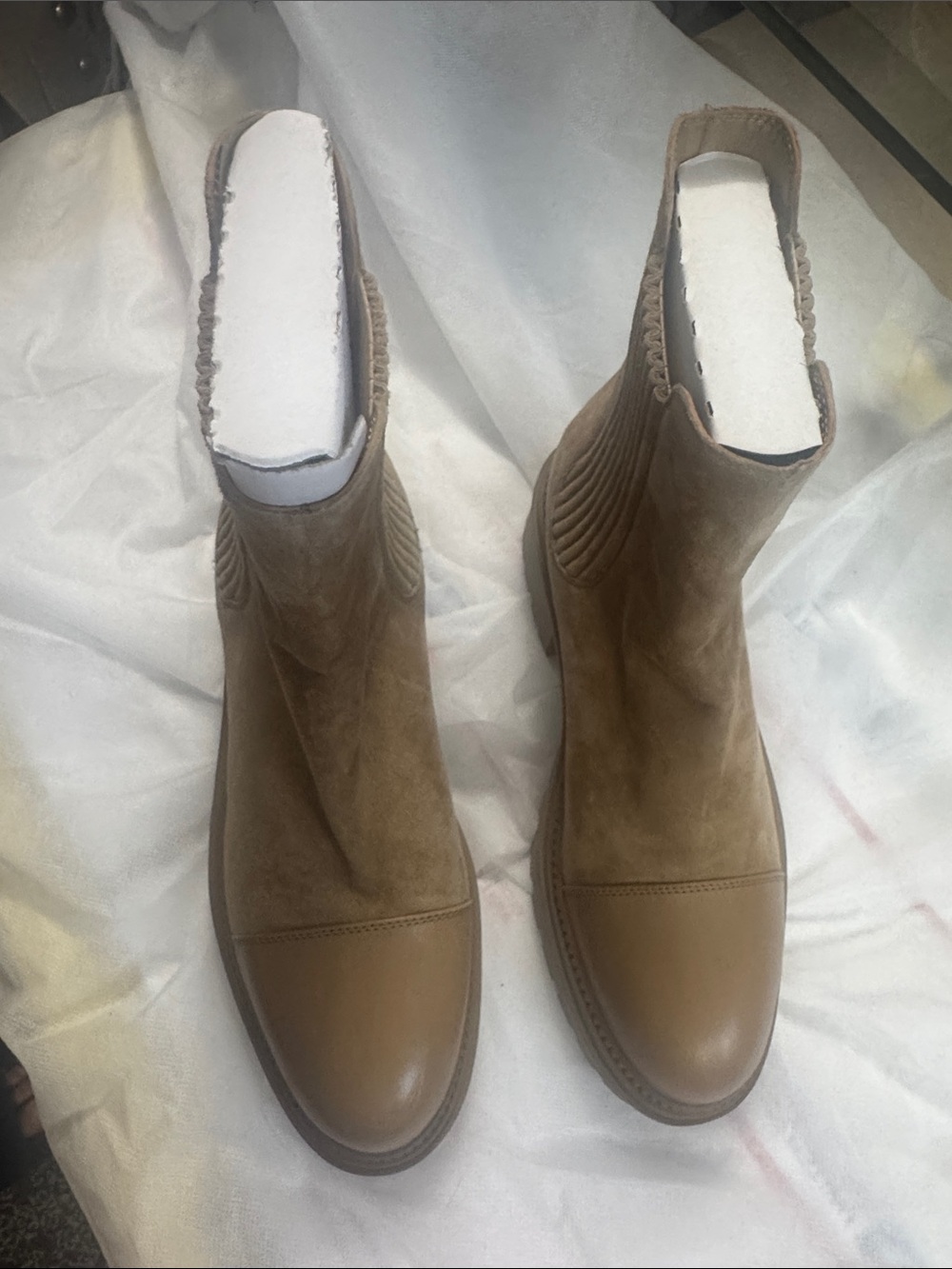 Marc Fisher Tan Suede & Leather Cap-Toe Chelsea Boots - Picture 7 of 9